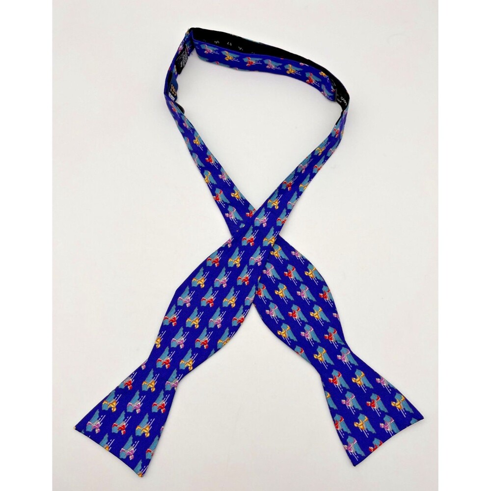 Barrel Down South Bowtie Blue Jockey Print 100% Silk Adjustable Horse Racing